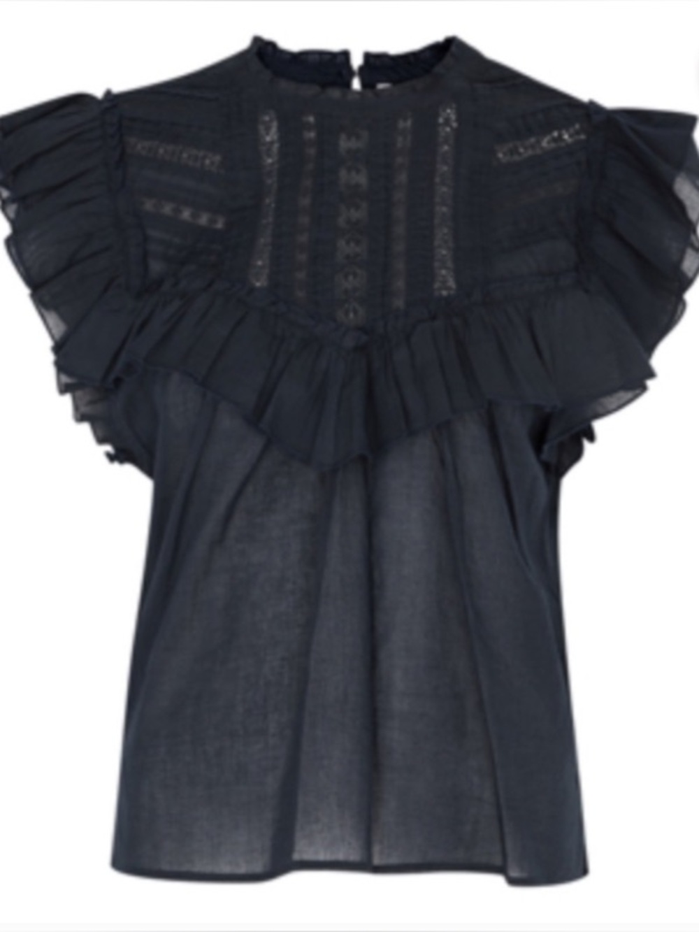 Veronica Beard Tamsyn Ruffled Top features flutter sleeves &  lace trim detail